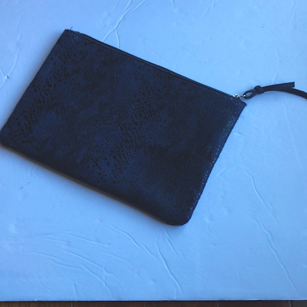Never used 7-For-All-Mankind clutch, navy and black reptile-like print.